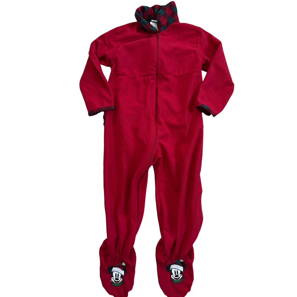 Disney Store Mickey Mouse Red Fleece Footed Pajamas Girls 24 M Holiday Christmas